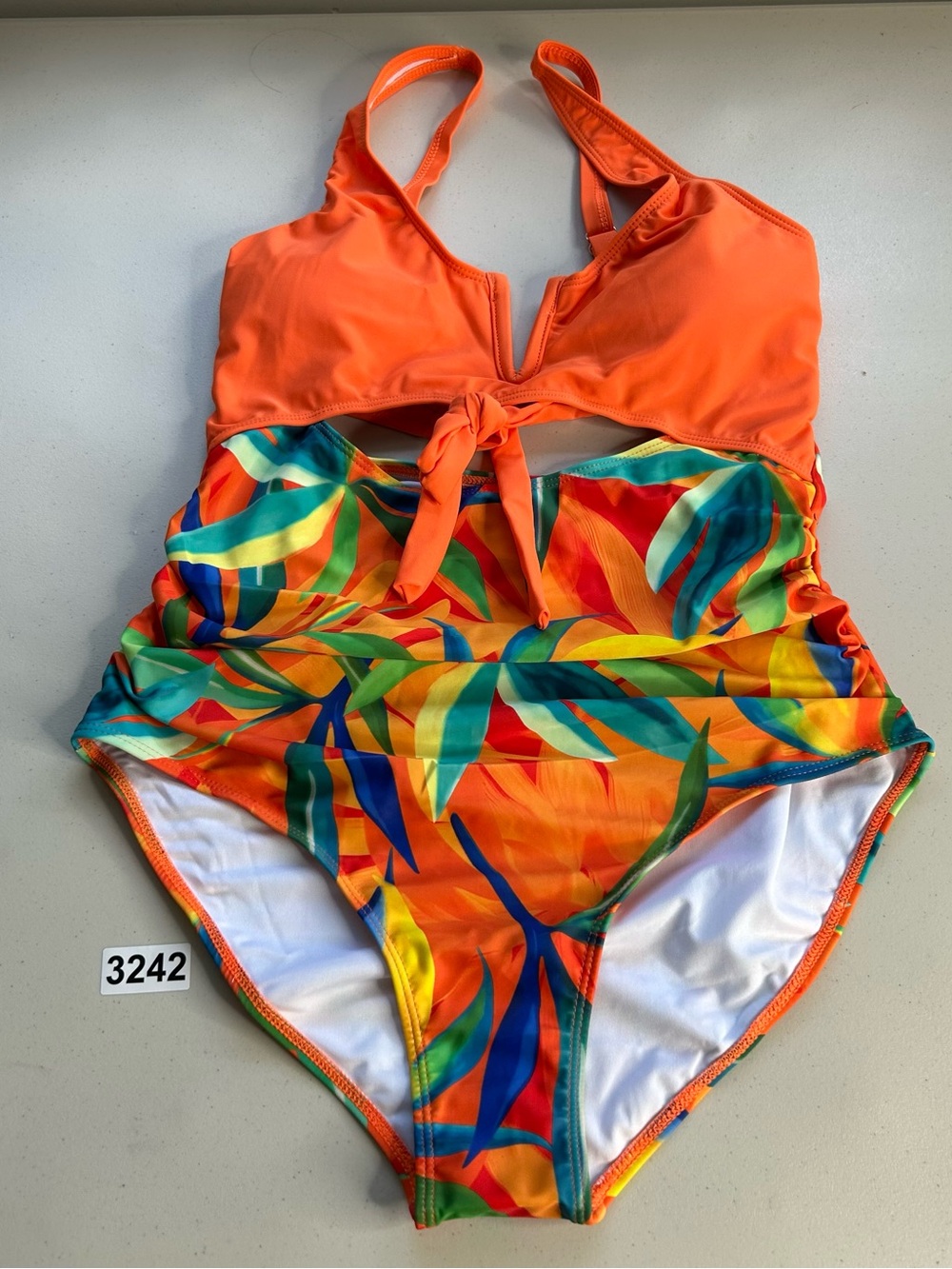 Aprilake One Piece Swimsuit Medium Orange Floral Full Coverage Swimwear